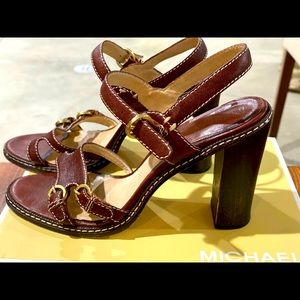 Michael Kors “Molly Sandal” brown leather heeled
